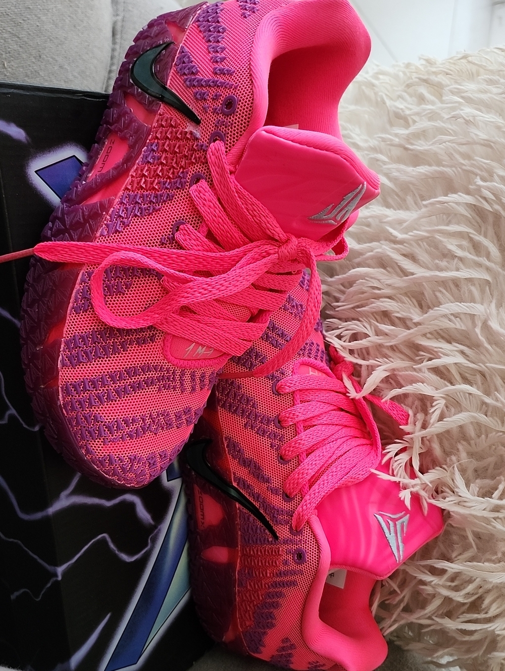 JA Morant Nike Kids Bright Pink and Purple Performance Sneakers